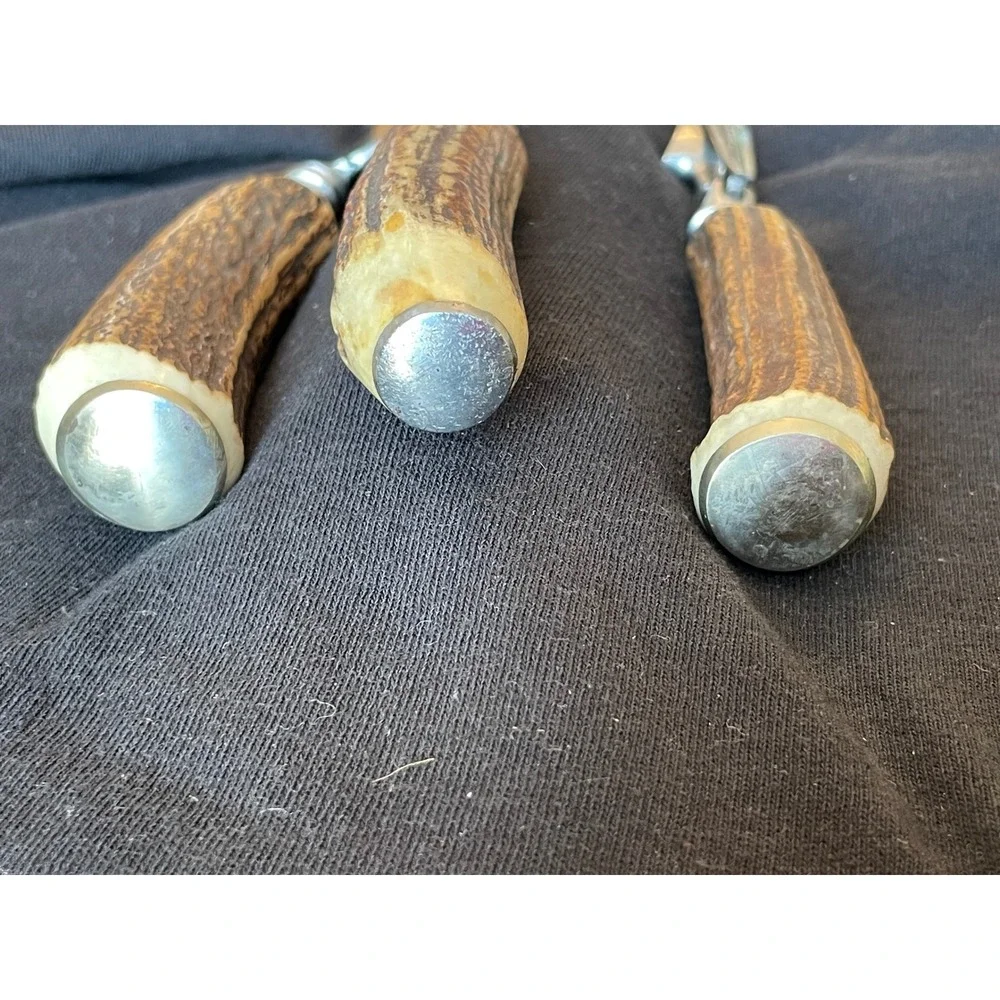 Kirk & Matz Sheffield England Stag Horn 3pc Carving Set Forged Stainless Steel